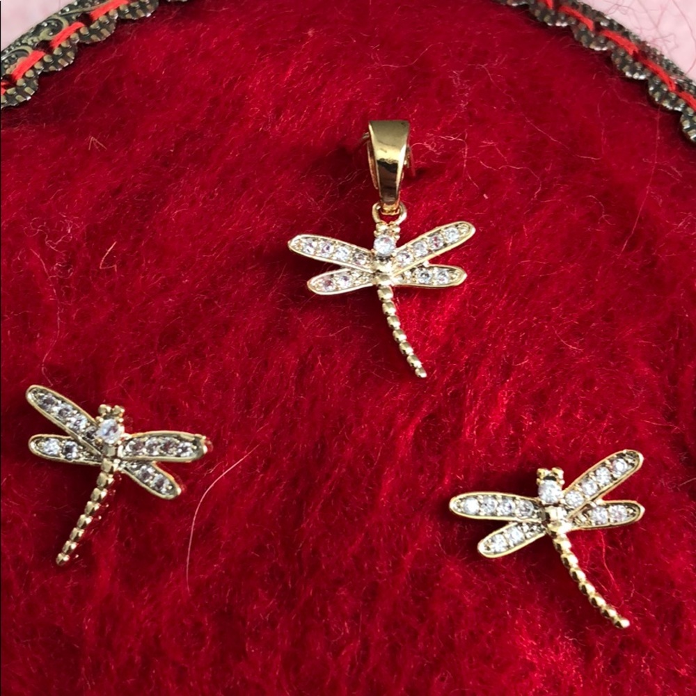 Jewelry set Earring & pendant Dragonfly goldfilled